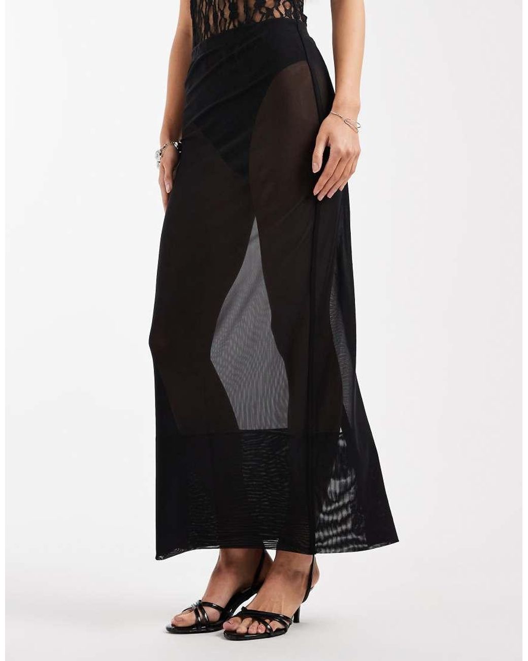 ASOS Black Sheer Max Mesh Co Ord Column Skirt With Deep Hem