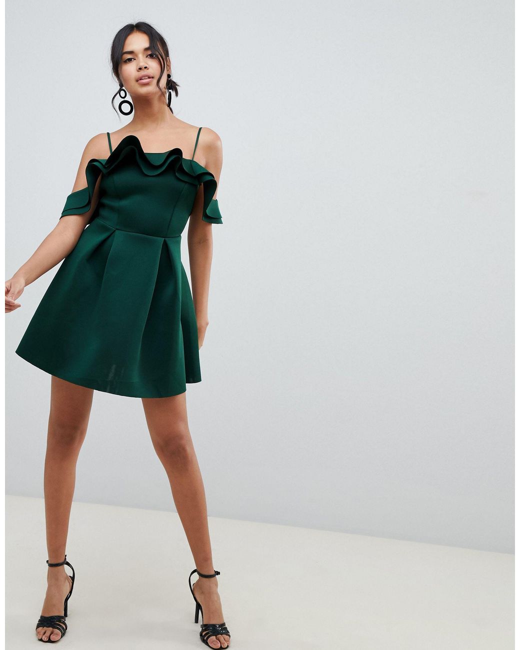 asos design strappy ruffle scuba prom mini dress