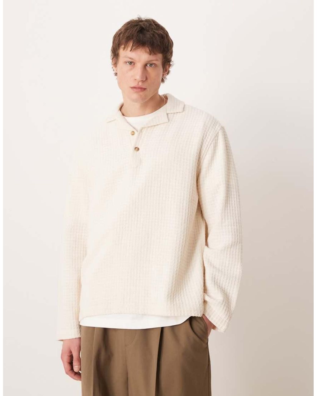 ASOS Natural Relaxed Camp Collar Overhead Textured Shirt for men