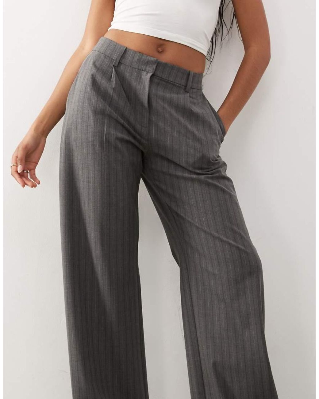 Weekday Gray Co-ord Mid Waist Slouchy Trousers With Front Pleats