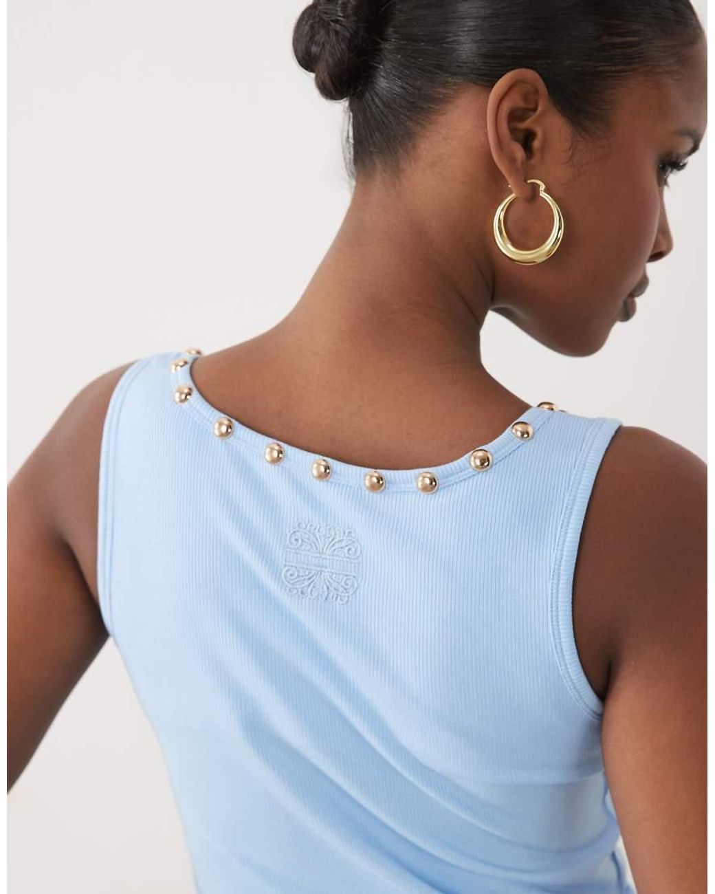 Never Fully Dressed Blue Studded Ribbed Scoop Neck Vest