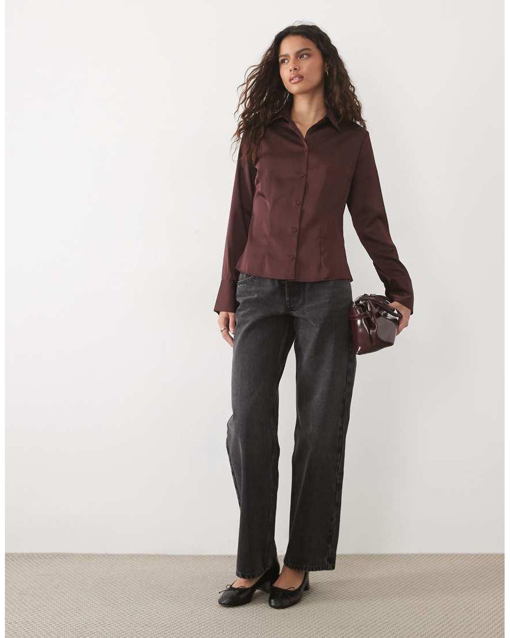 New Look Purple Waisted Satin Shirt