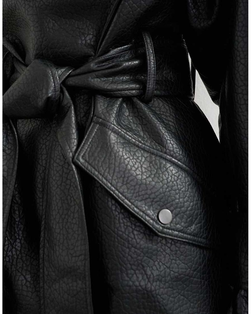 TOPSHOP Black Faux Leather Mid Length Belted Jacket