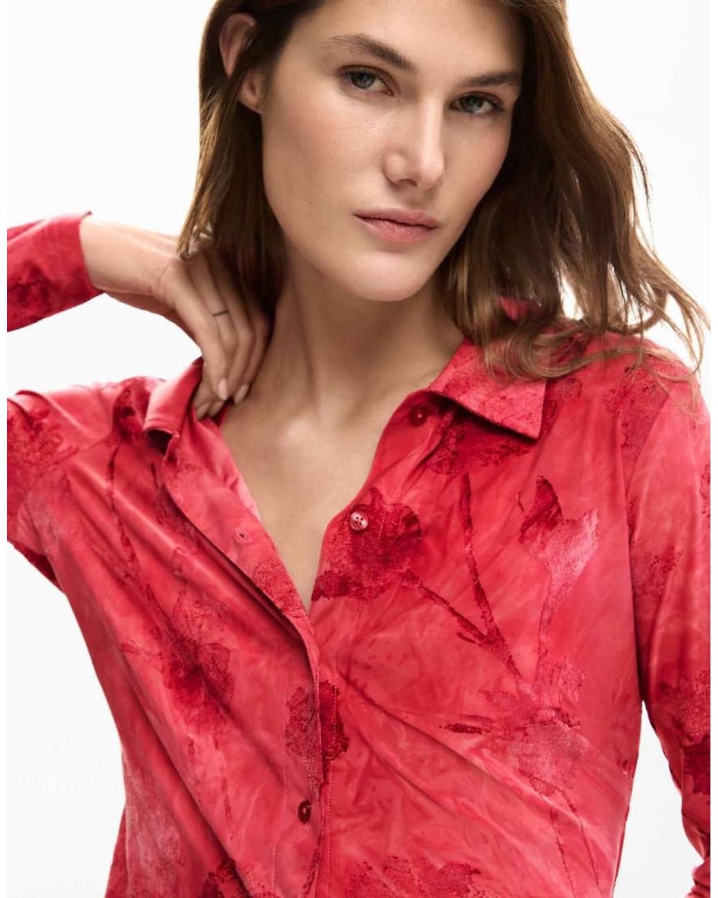 Desigual Red Buttoned Flocked Shirt