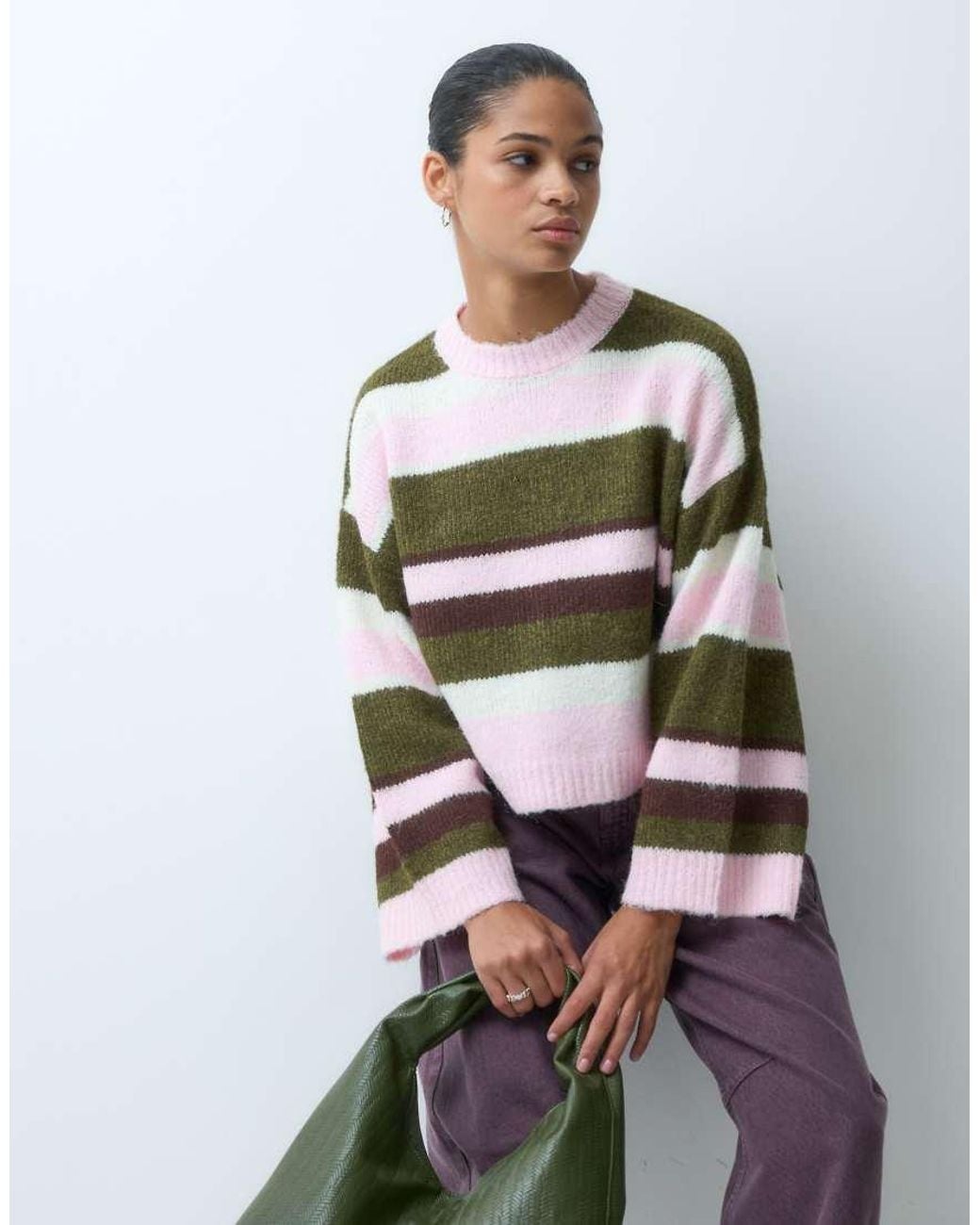 Miss Selfridge Multicolor Fluffy Stripe Slouchy Jumper