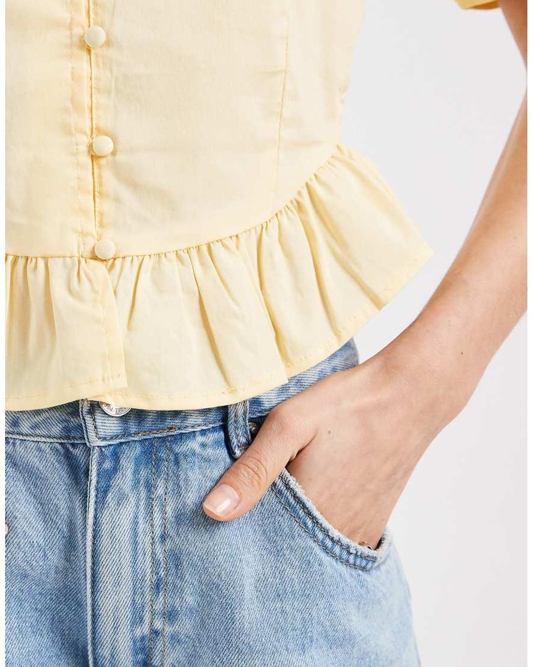Vero Moda Natural Poplin Puff Sleeve Milkmaid Style Crop Top