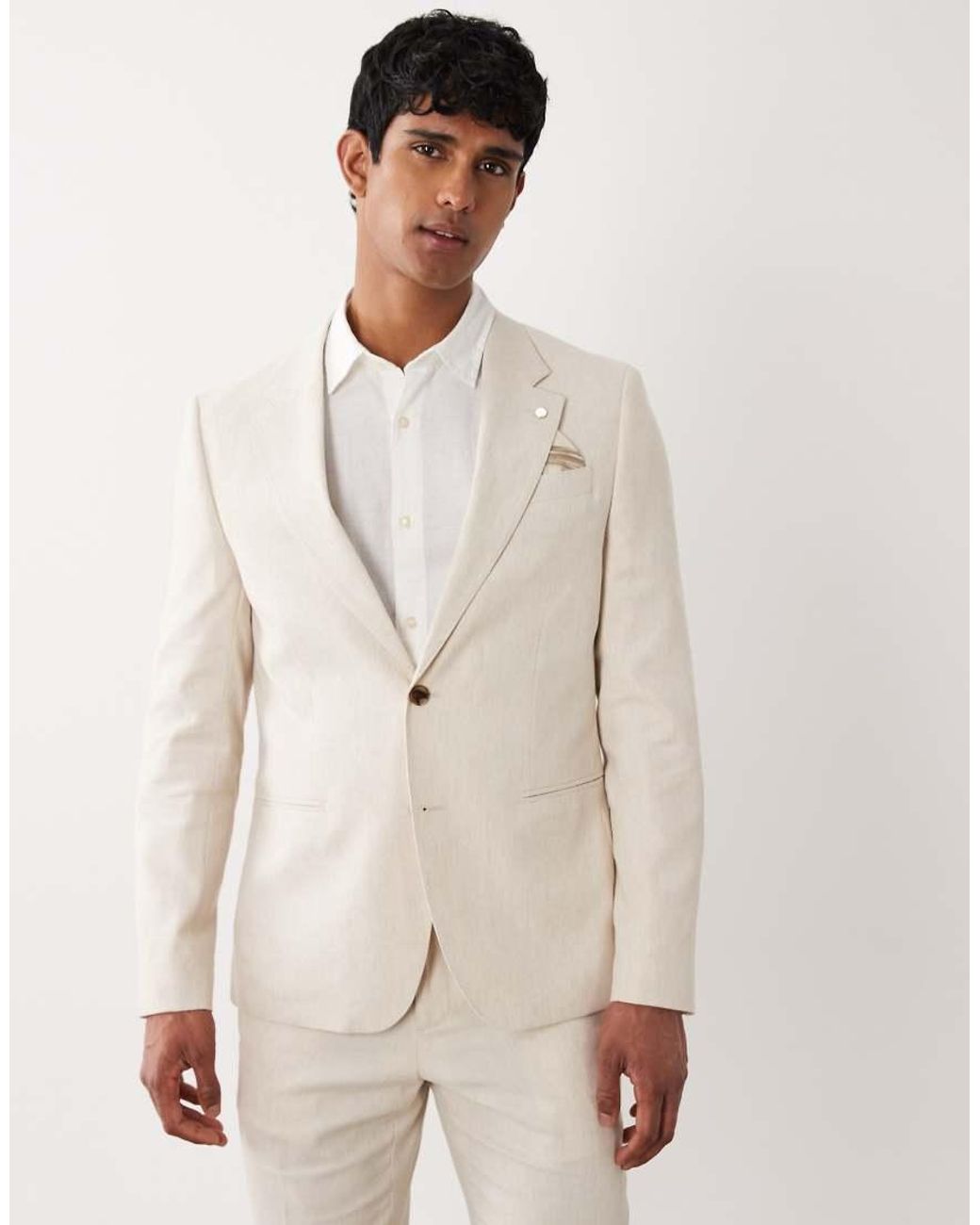 River Island Natural Linen Blend Suit Jacket for men