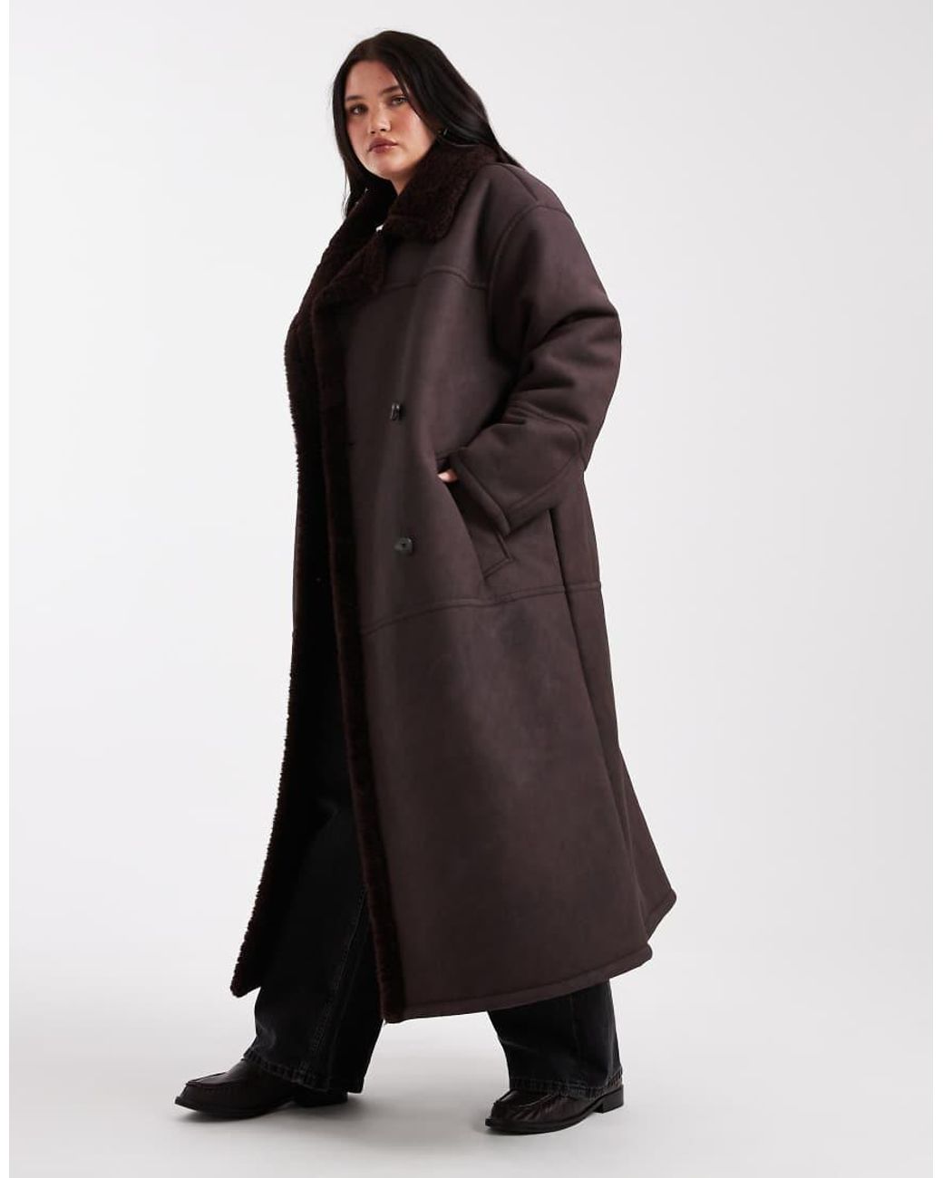 ASOS Black Asos Design Curve Longline Bonded Borg Jacket