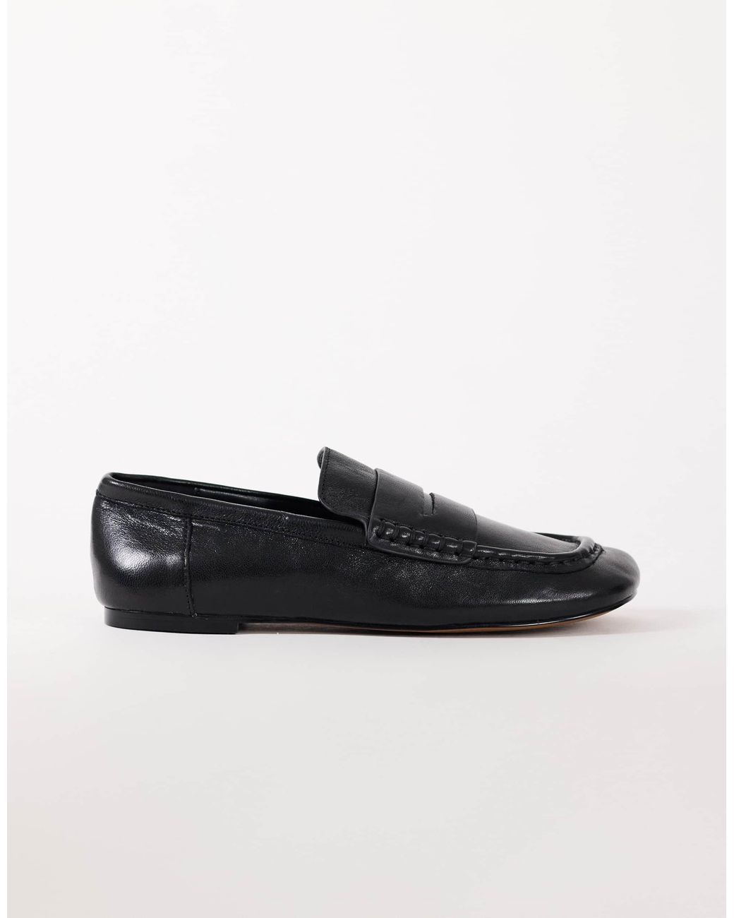 TOPSHOP Black Daniel Real Leather Flat Square Toe Loafer