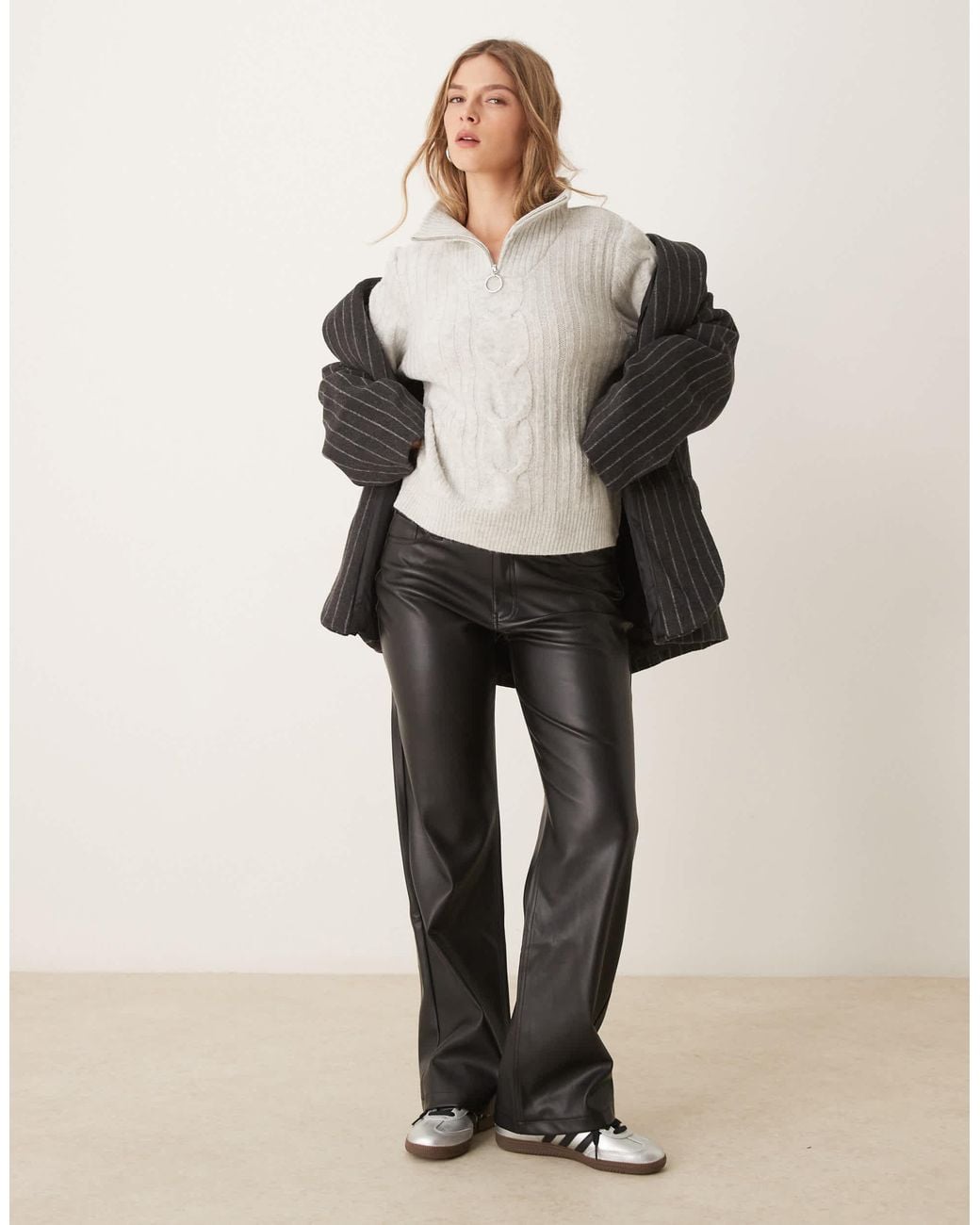 Jdy Natural Half Zip Cable Pullover Jumper