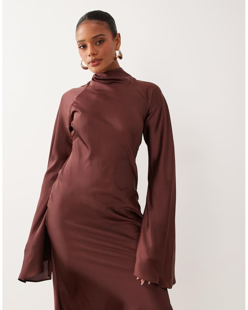ASOS Red Satin Maxi Dress With Split Sleeve And Scarf Detail