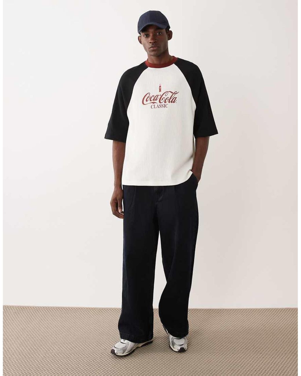 ASOS Natural Oversized Raglan Tee With Coca Cola Print for men