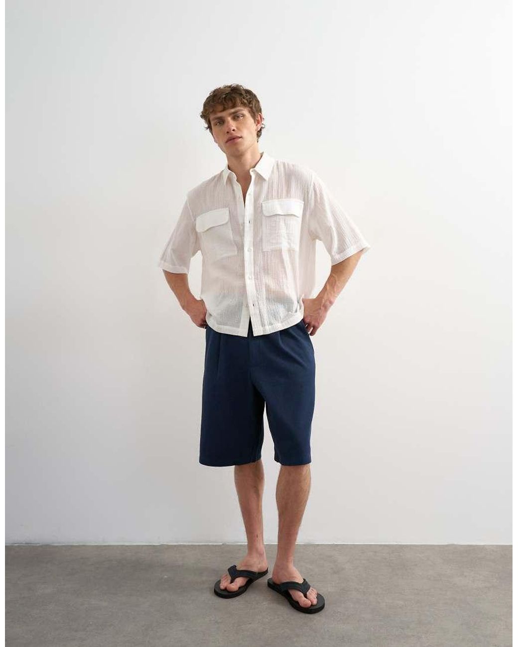 Topman White Relaxed Fit Crop Sheer Ripstop Short Sleeve Shirt for men