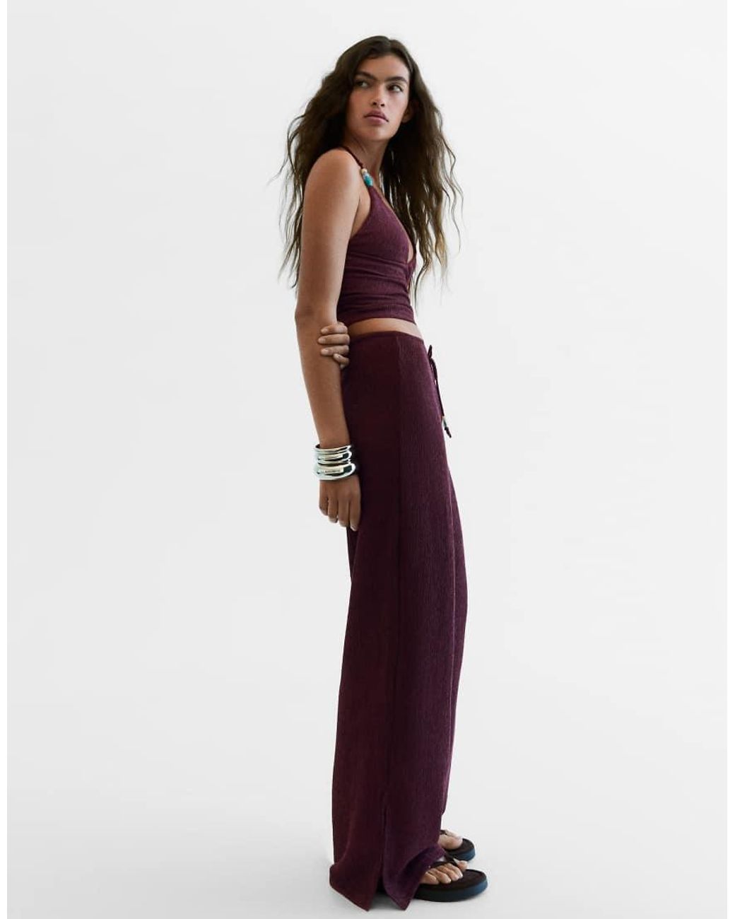 Bershka Red Wide-Leg Trousers With Elasticated Waist