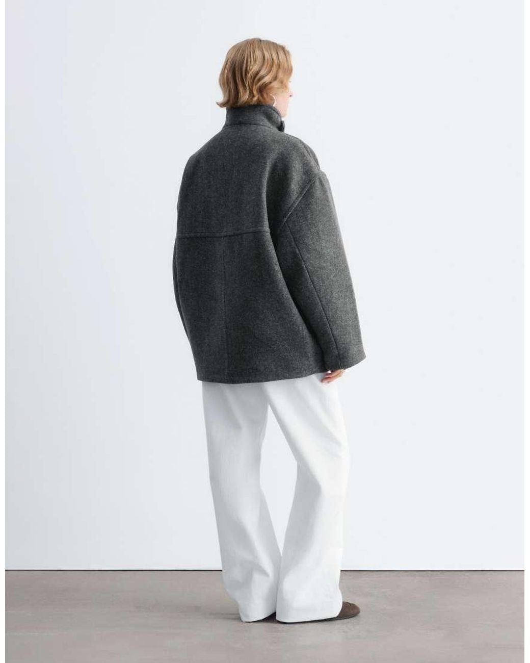 & Other Stories Gray Wool And Casshmere Blend Short Funnel Neck Jacket