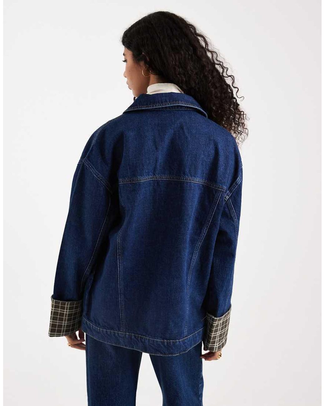 ASOS Oversized Denim Jack Met Geruite Manchetten in het Blue