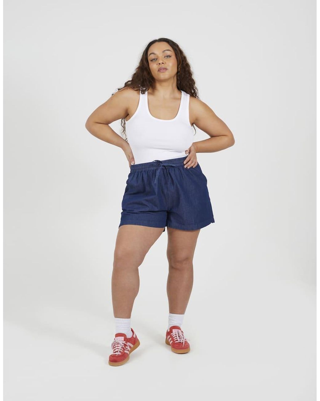 Brave Soul Blue Curve Elasticated Chambray Shorts