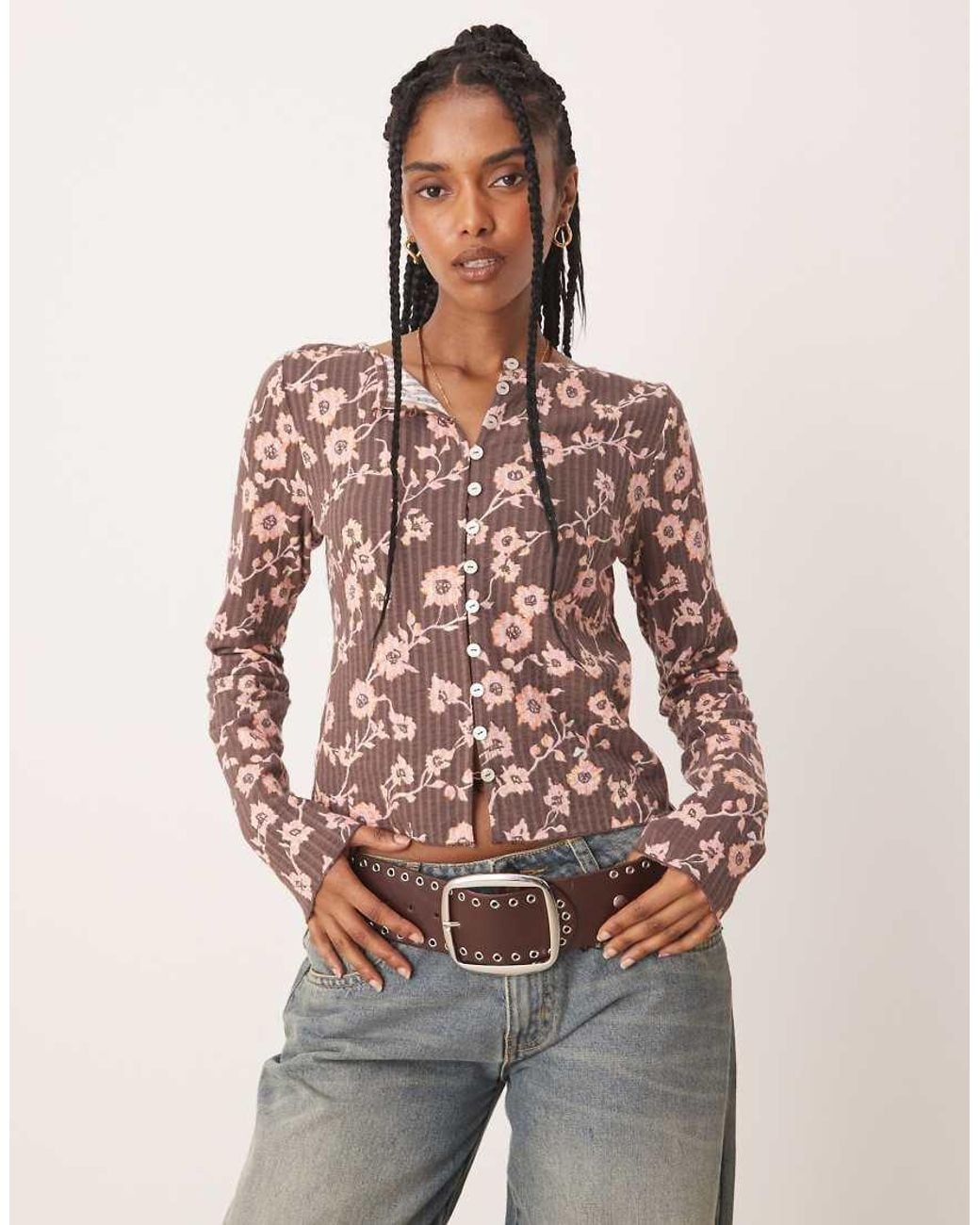 Free People Red Tilly Long Sleeve Printed Top