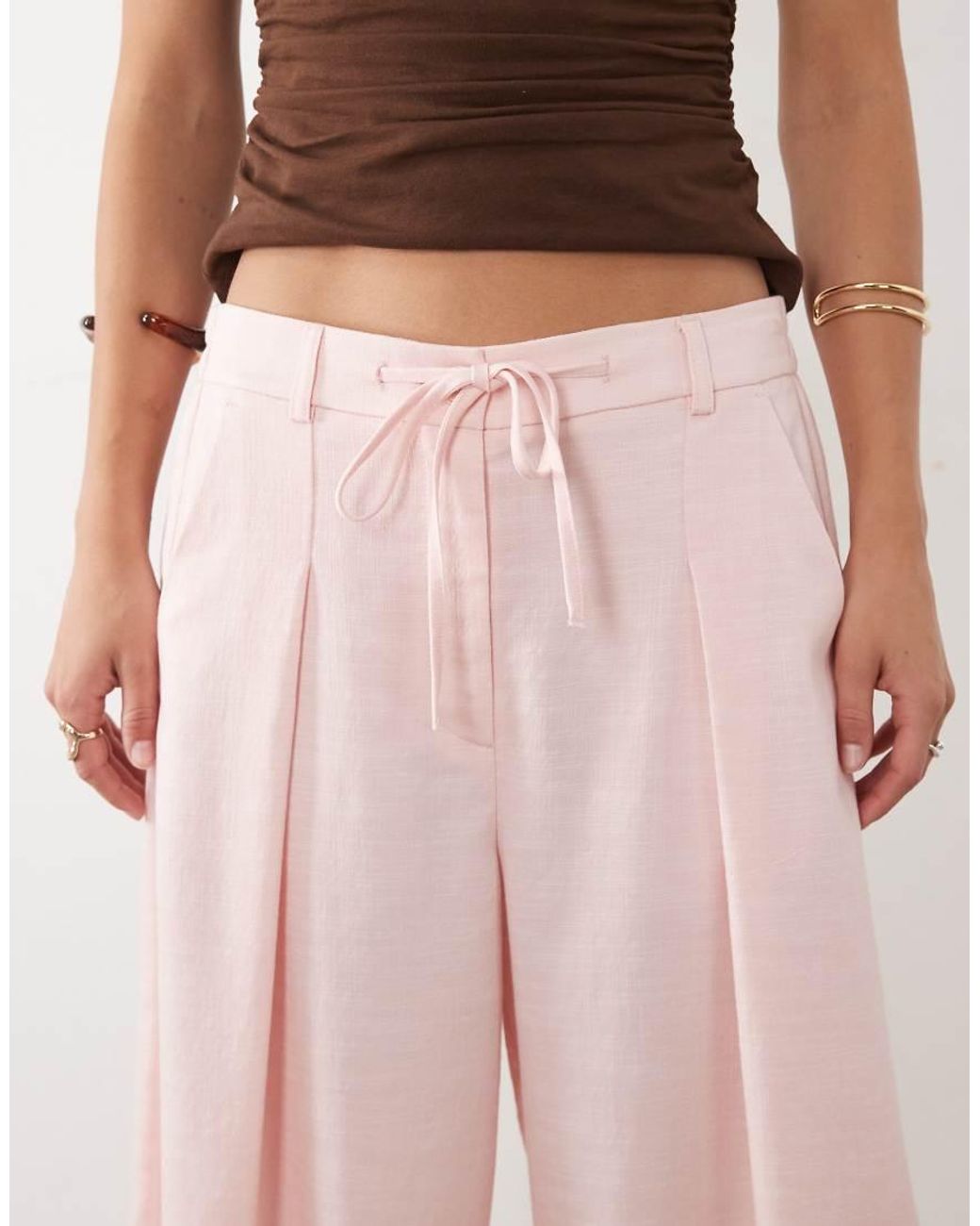 ASOS Pink Linen Blend Drawstring Waist Barrel Trouser