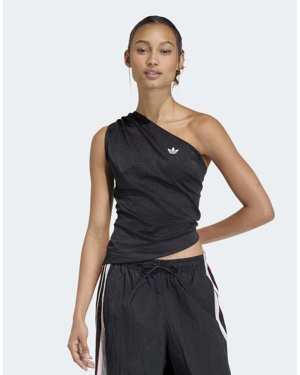 Adidas Originals Blue Rouched One Shoulder Top