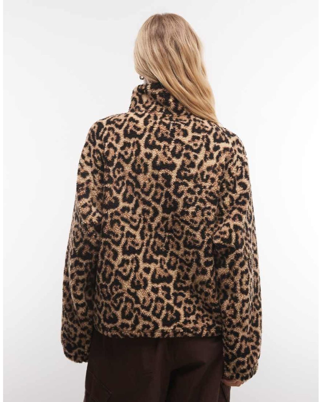 ASOS Brown Weekend Collective Half Zip Borg Fleece With Red Contrast Detail