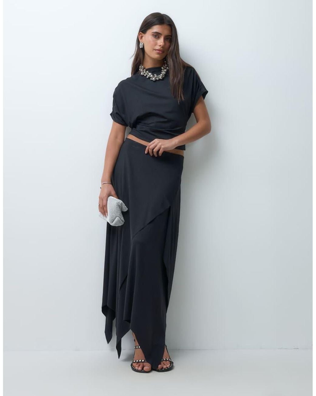 ASOS Blue Set Layered Hank Hem Draped Skirt