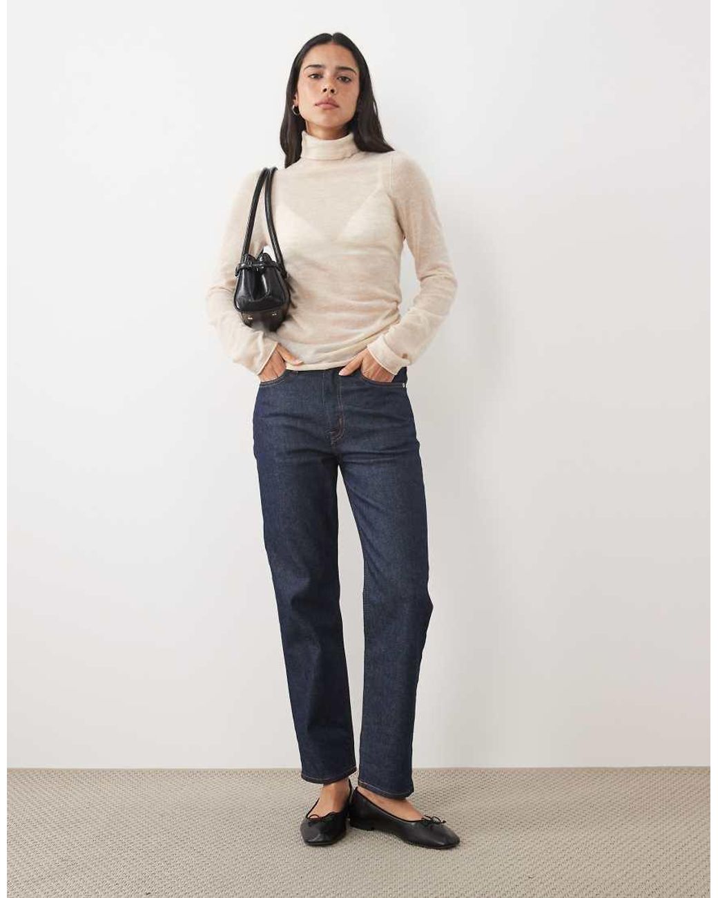 ASOS Natural Premium Alpaca Mix Sheer Fitted Roll Neck