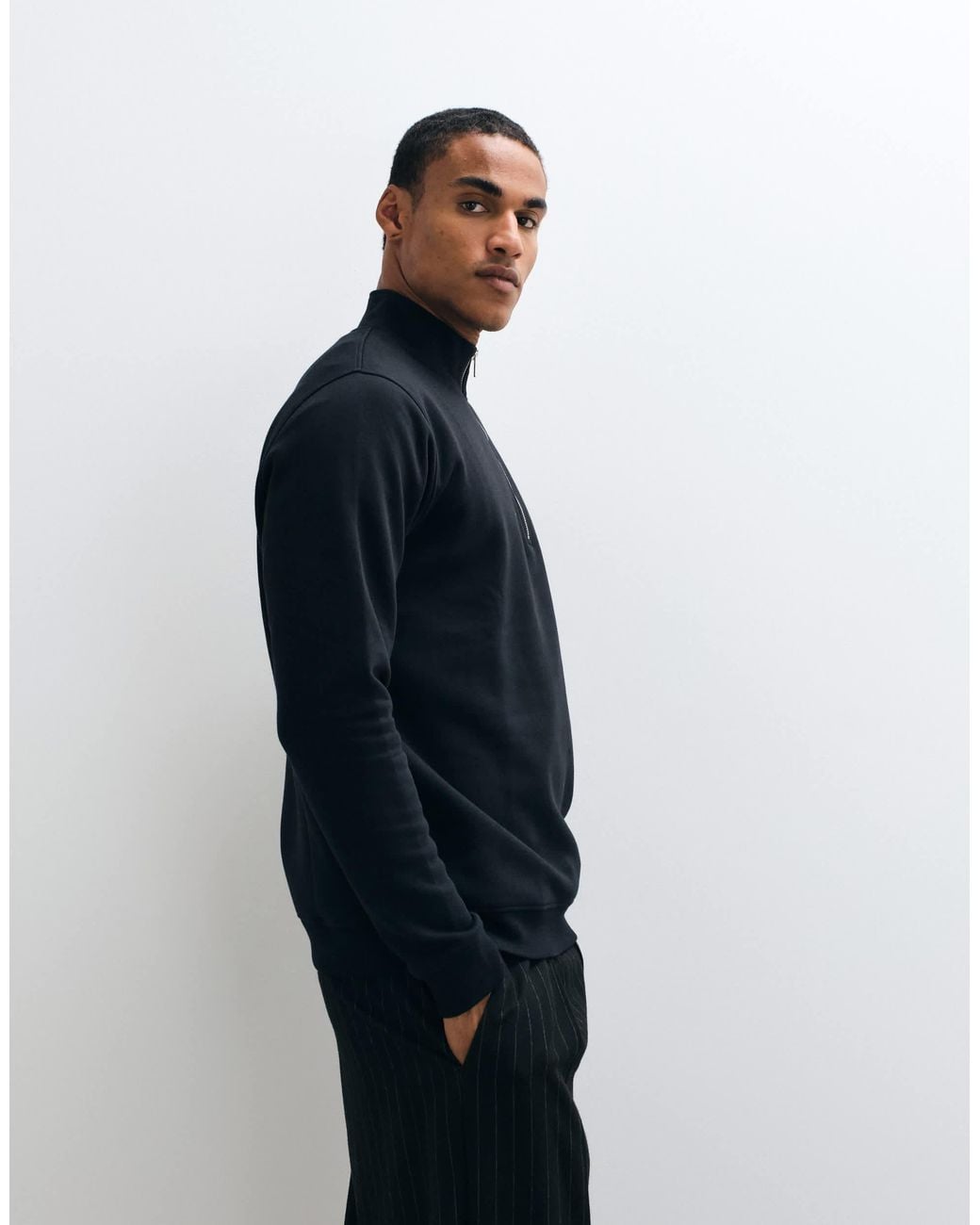 ASOS Blue Essentials Regular Quarter Zip Sweatshirt for men