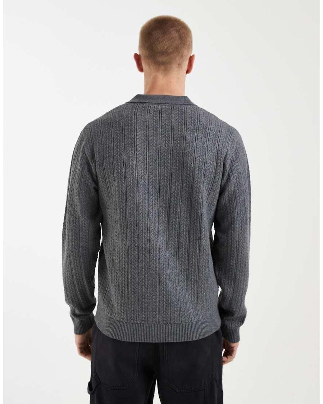 Redefined Rebel Gray V-neck Knitted Jumper With Collar for men