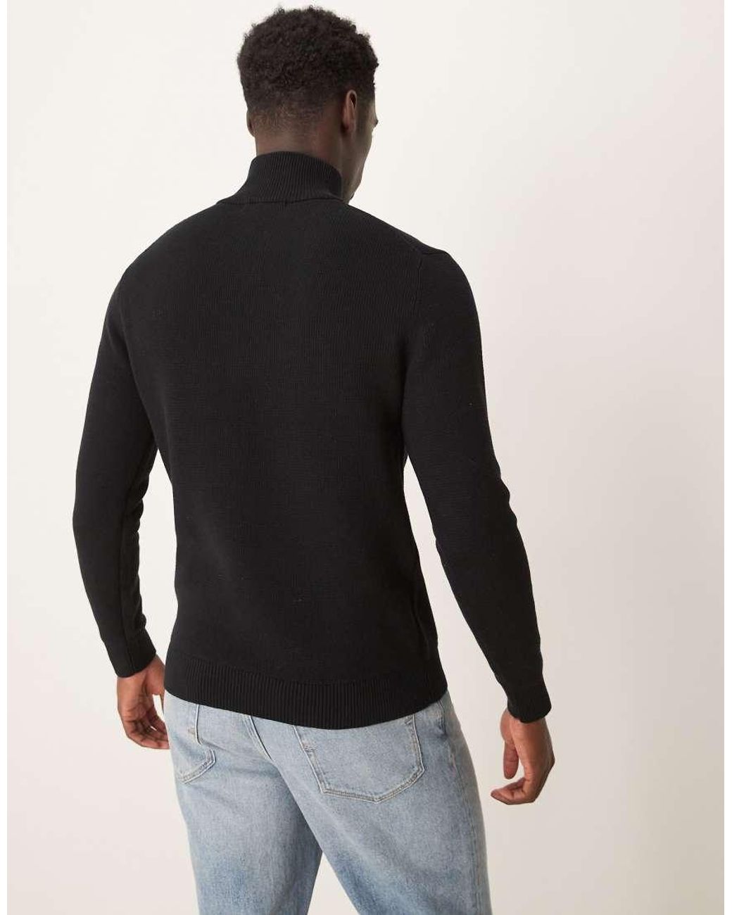 SELECTED Blue 100% Cotton Knitted Half Zip Jumper for men