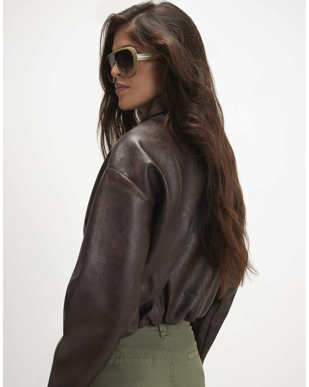 River Island Brown Washed Faux Leather Bomber Jacket