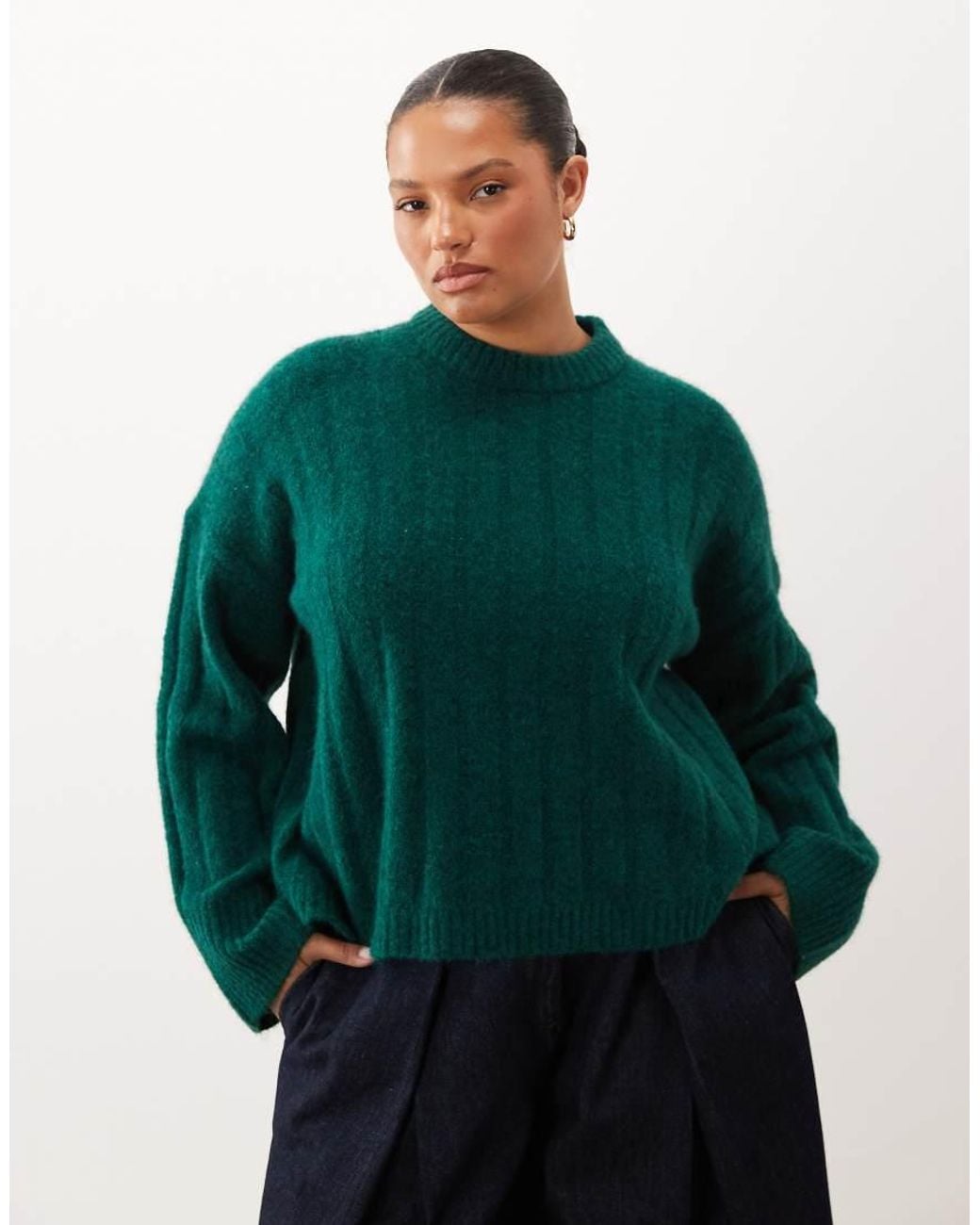 ASOS Green Asos Design Curve Relaxed Rib Crew Neck Knitted Jumper