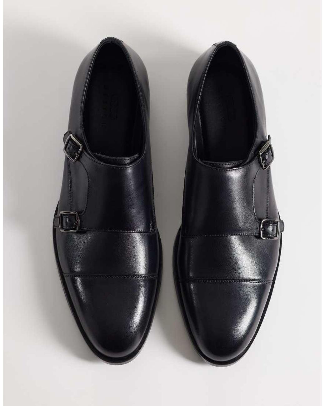 ASOS Black Monk Shoes With Buckled Straps for men