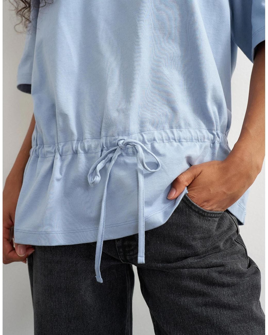 TOPSHOP Blue Tie Waist Tee