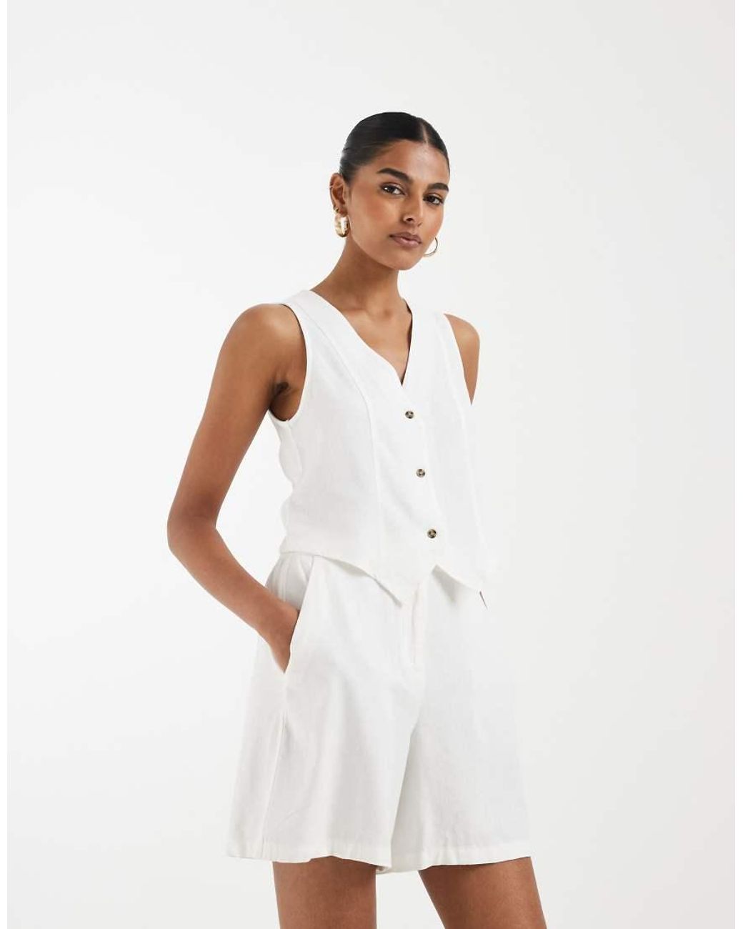Vero Moda White Linen Touch Tailored Shorts Co-ord
