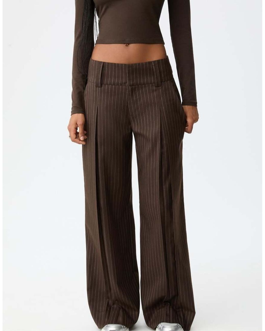 Stradivarius Brown Smart Trousers With Striped Waistband