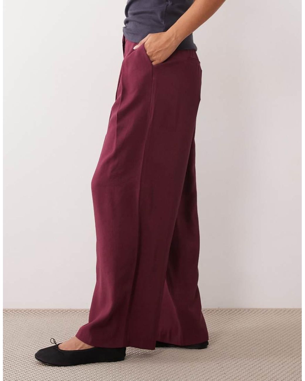 Aware Red High Waisted Pleat Front Trousers