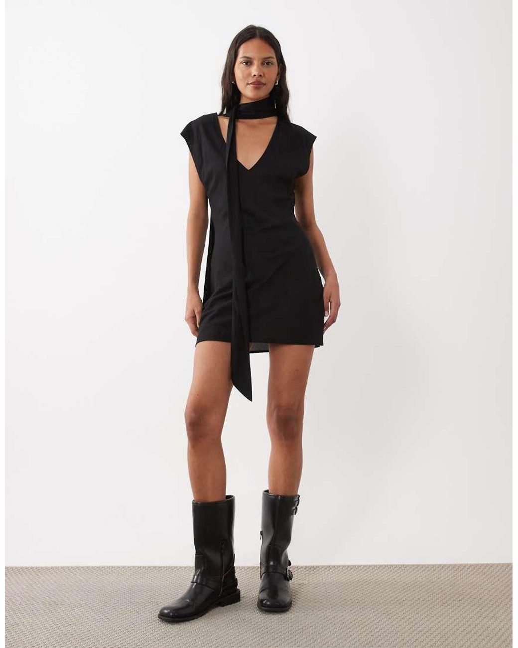 ASOS Black Scarf Detail Mini Dress
