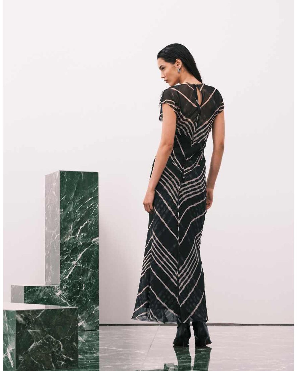 ASOS Multicolor Cap Sleeve Midi Dress With Drop Waist