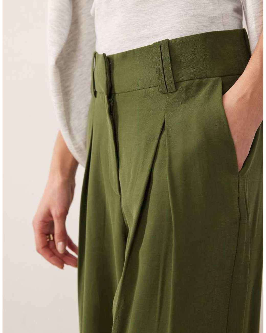 Aware Green High Waisted Pleat Front Trousers
