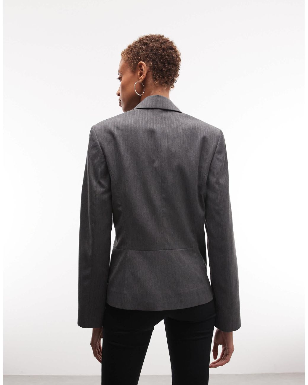 Weekday Gray Fitted Linen Look Button Up Jacket