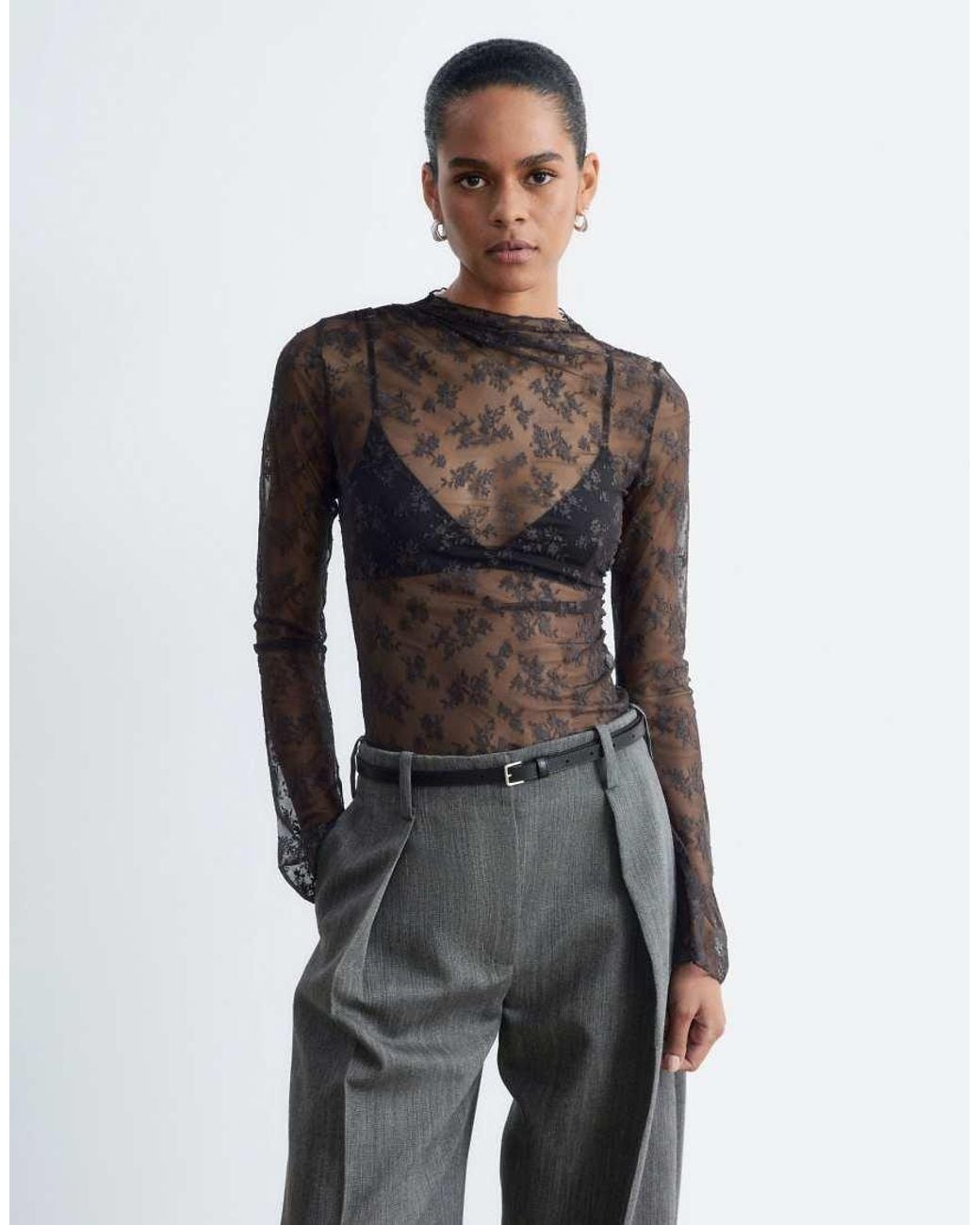 & Other Stories Black Long Sleeve Lace Top