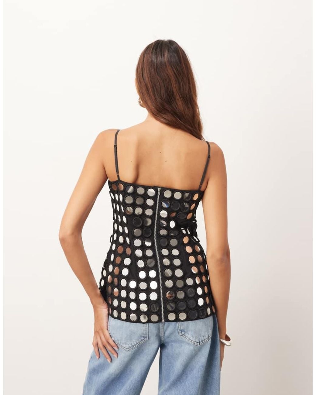 ARRANGE White Mirror Embellished Minimal Longline Cami Top