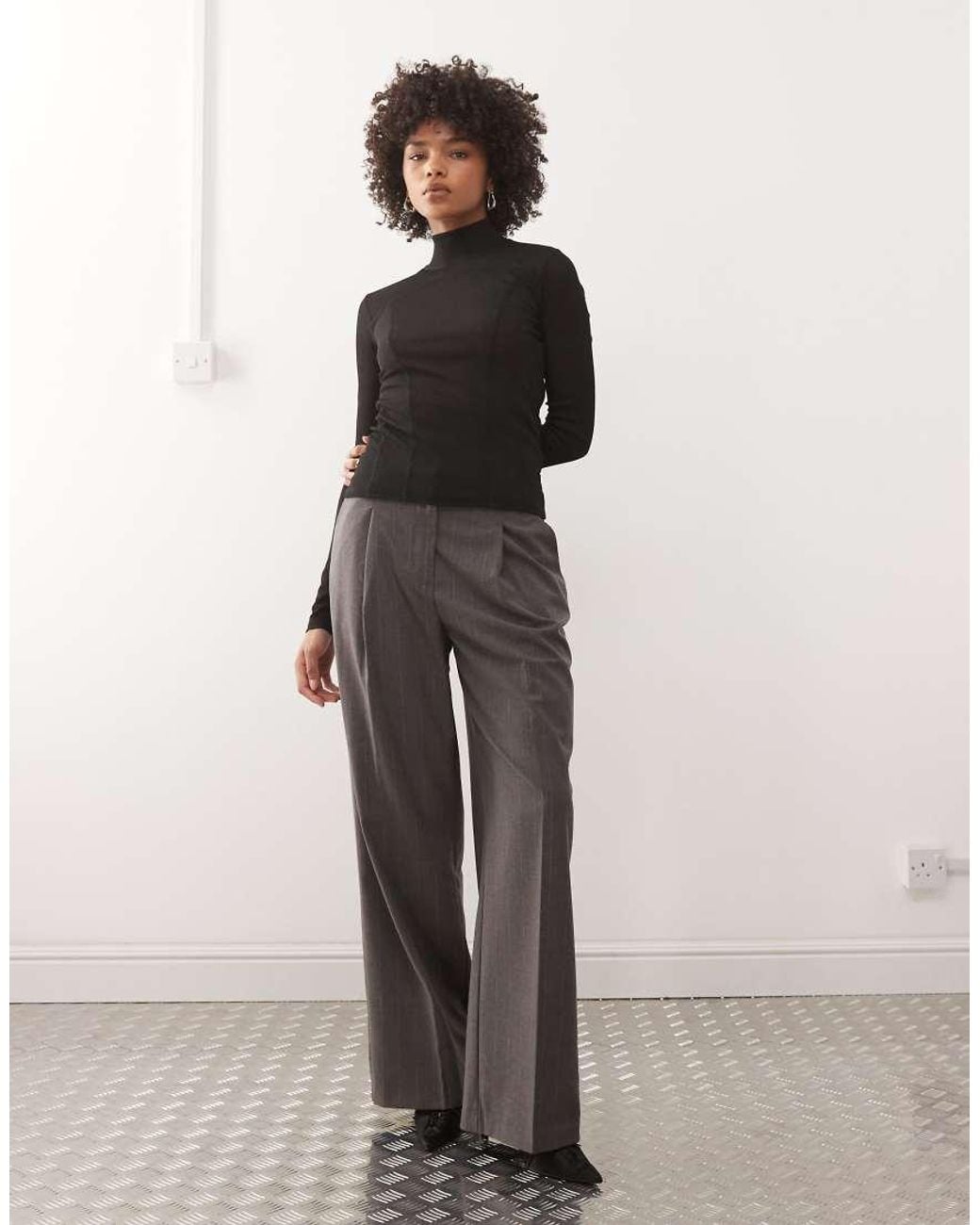Weekday Black Mesh High Neck Long Sleeve Top With Contour Seam Detail