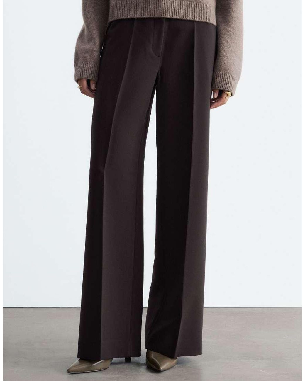 & Other Stories White Wide Leg Front Seam Trousers