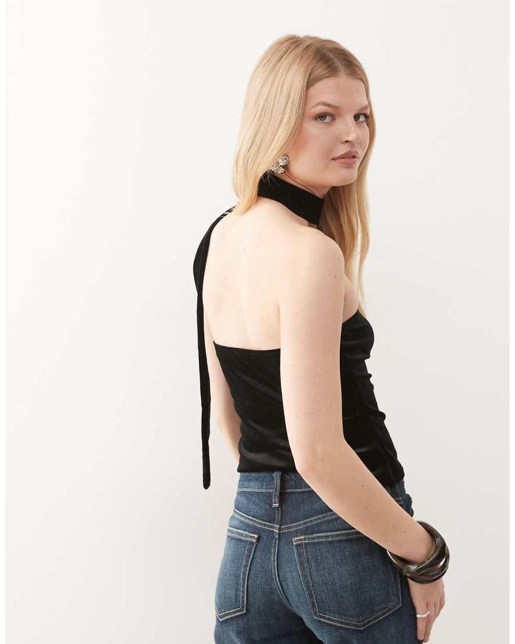 Miss Selfridge Black Velvet Bandeau Scarf Top