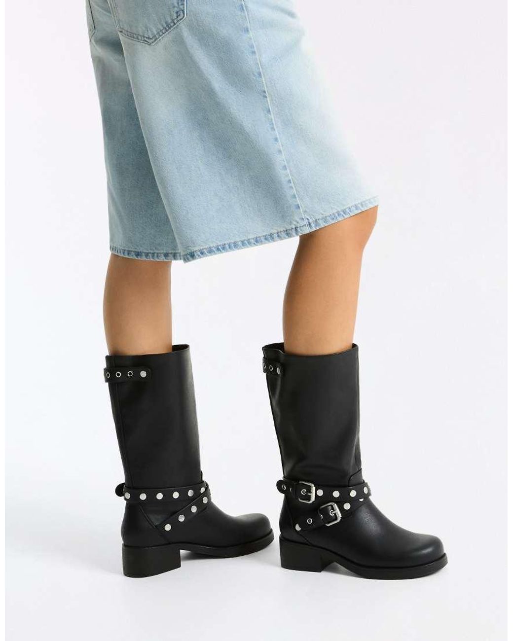 Bershka Blue Studded Biker Boots