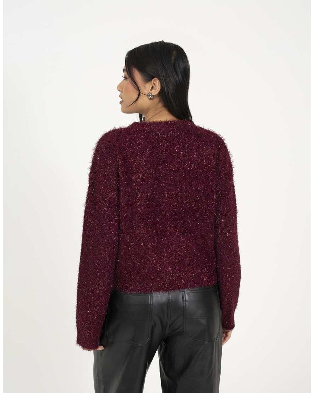 Brave Soul Red Fluffy Tinsel Knit Cardigan