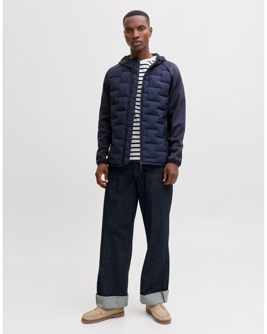 Jack & Jones Blue Perfect Short Padded Hybrid Hooded Jacket for men