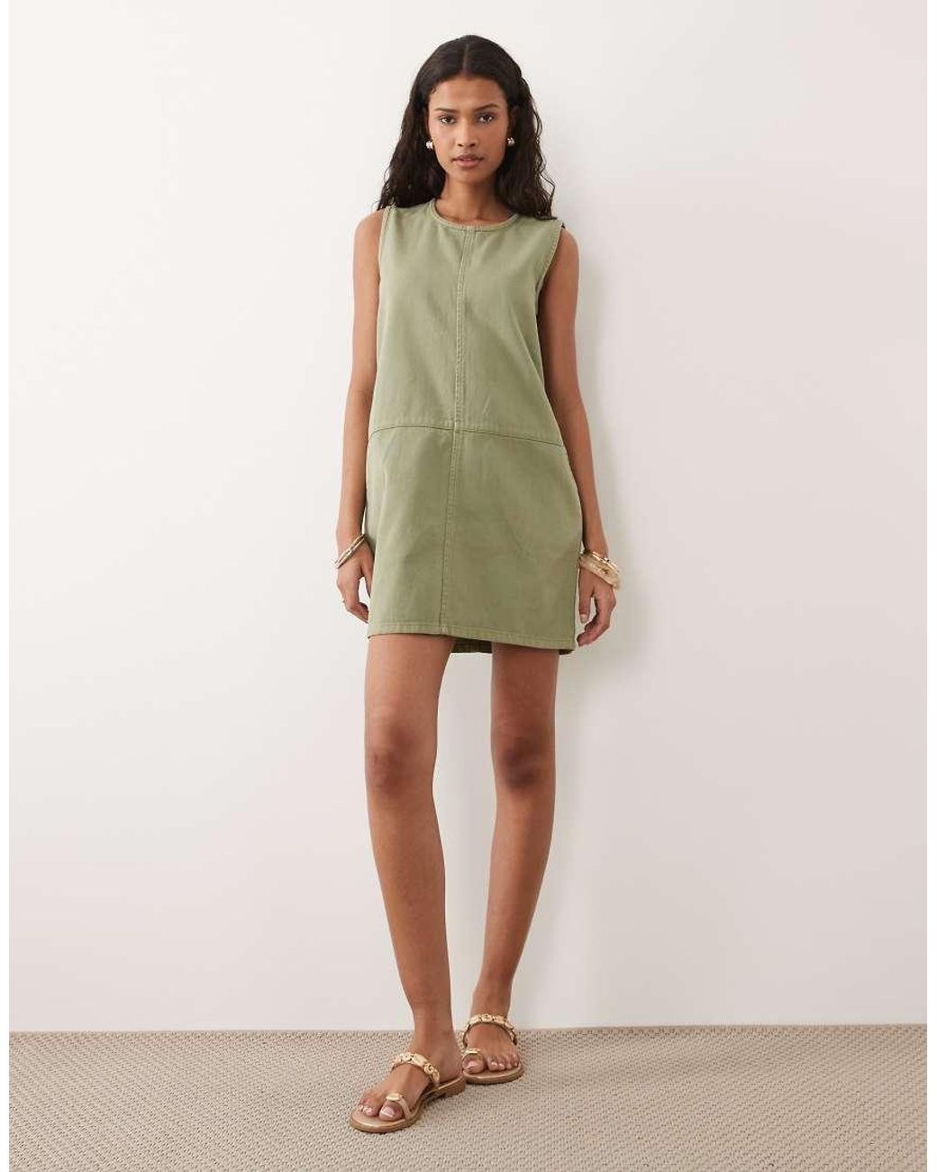 Threadbare Green Denim Sleeveless Mini Dress